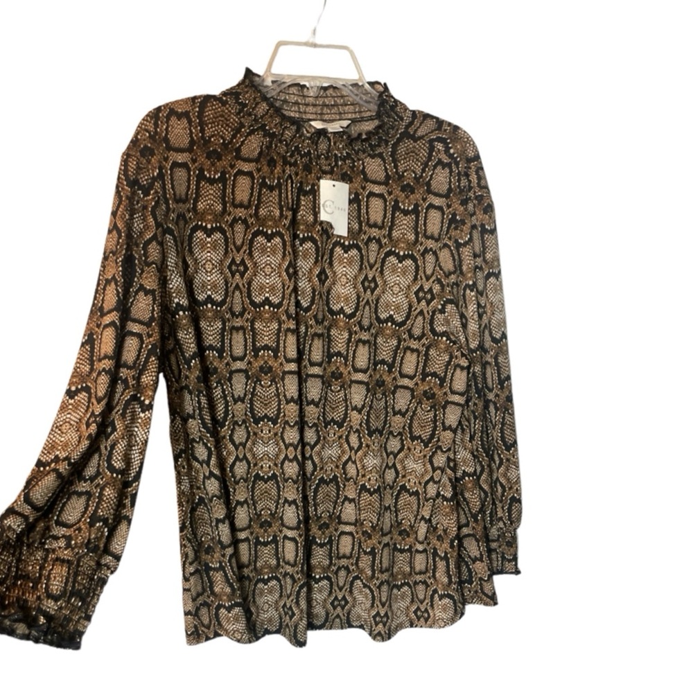 Cato snakeskin Stretchy knit  high neck blouse size XL animal print